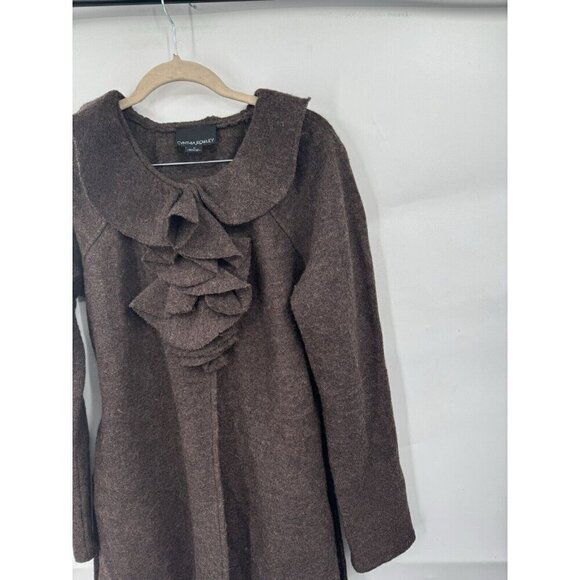 Cynthia‎ Rowley Wool Jacket Women Small Brown Ruffle Bohemian Academia Old Money - Picture 9 of 10